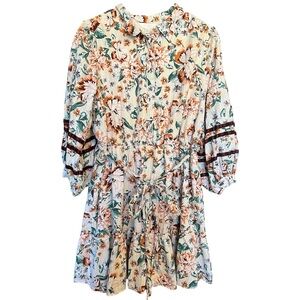 LC Lauren Conrad Floral Ruffle Tiered Mini Dress XXL Tie Waist 100% Cotton Boho